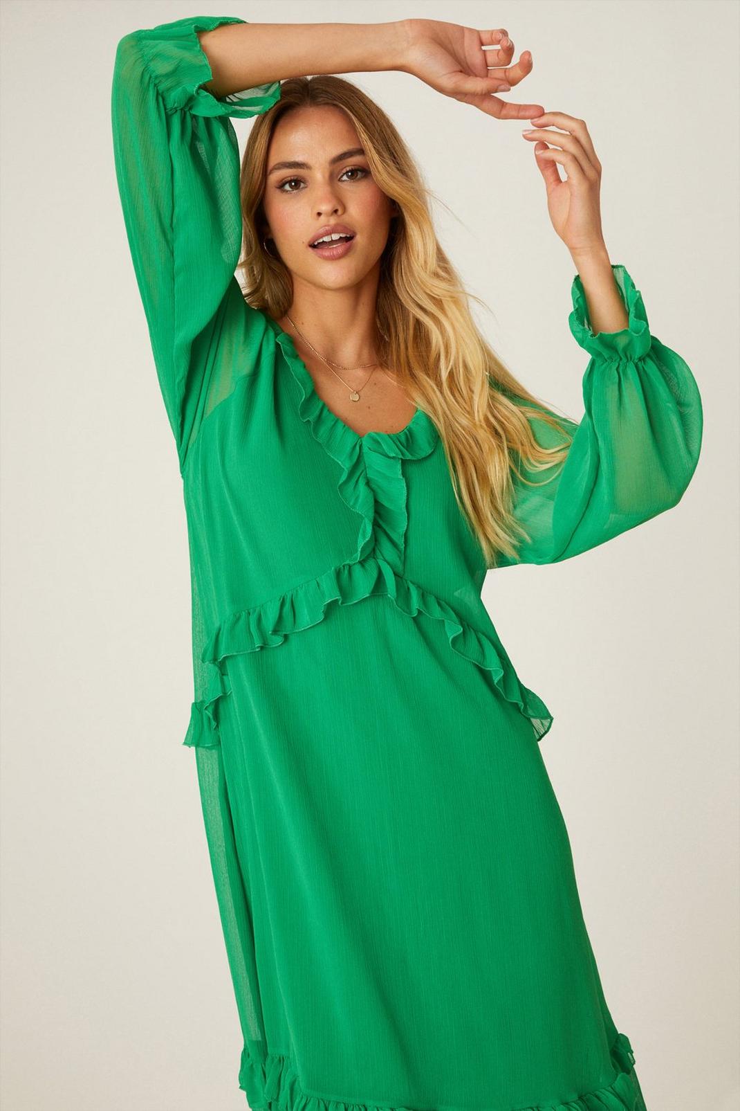 Green Ruffle Tiered Midi Dress image number 1