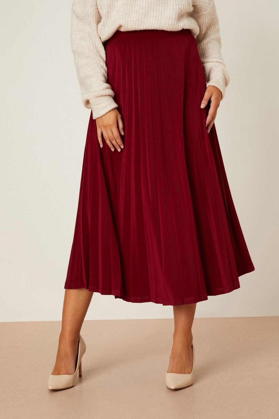 Burgundy Pleated Midi Skirt image number 1