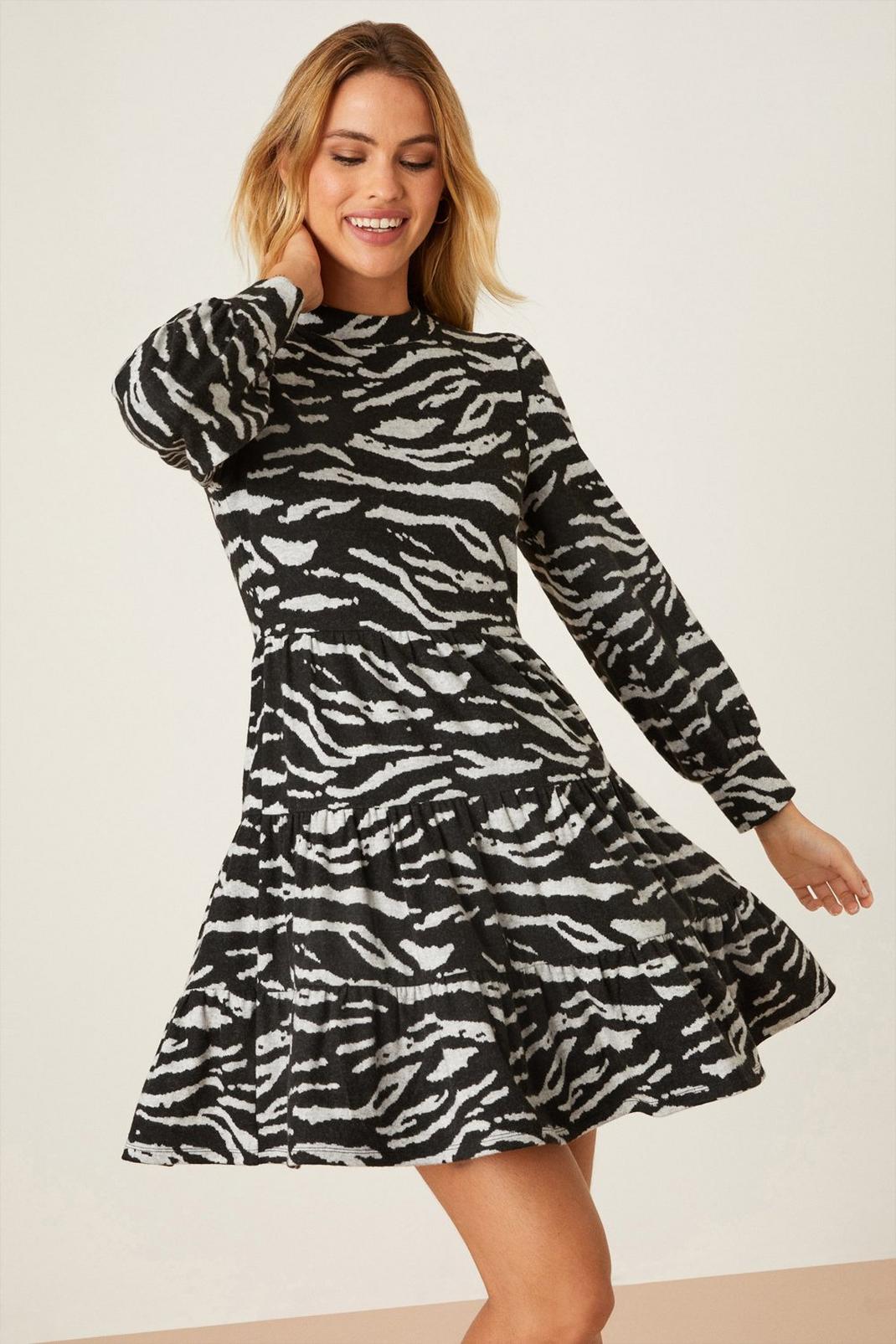 Animal Print Soft Touch Tiered Mini Dress image number 1