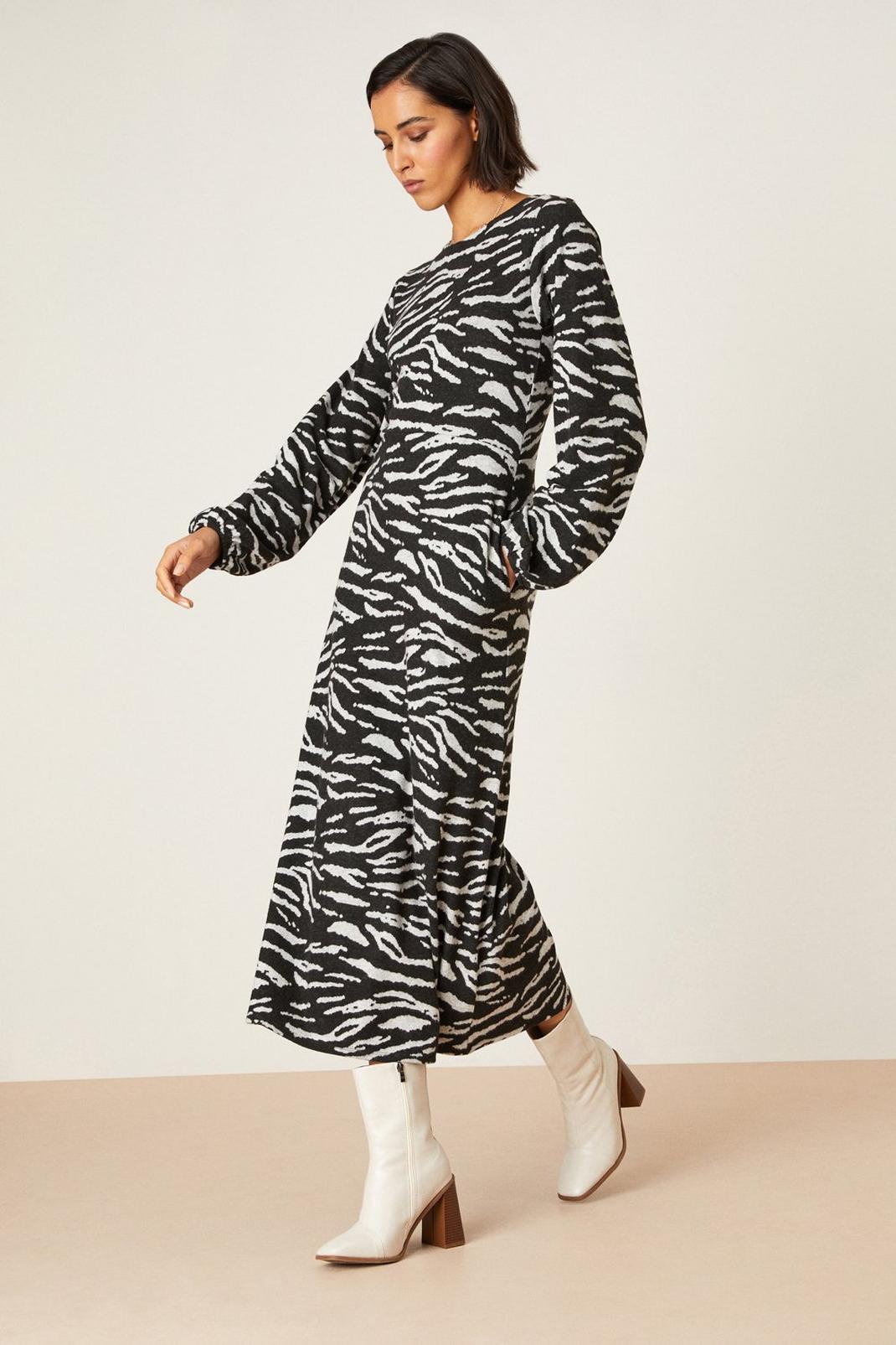 Mono Tall Zebra Printed Soft Touch Midi Dress image number 1