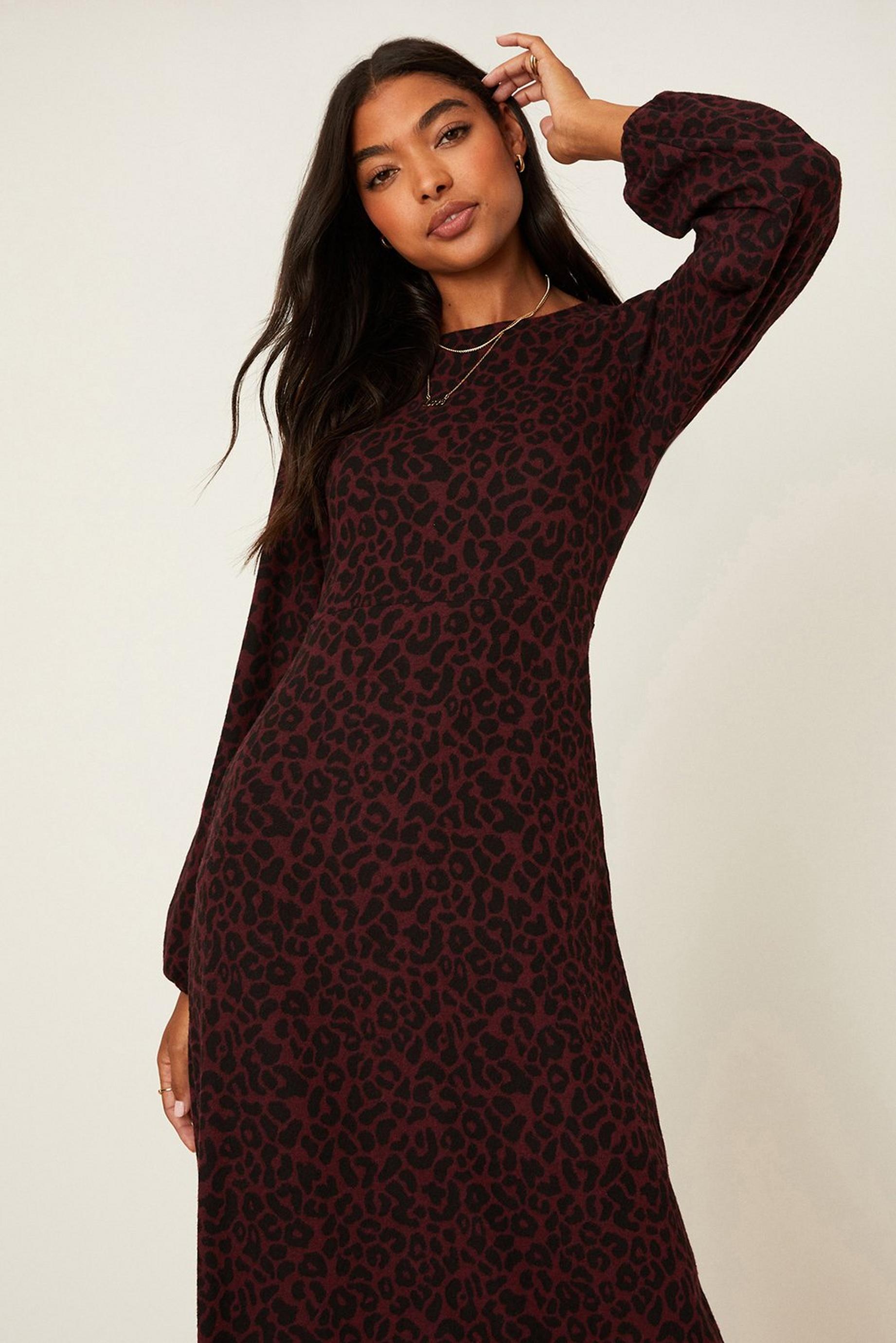 Berry Leopard Soft Touch Midi Dress