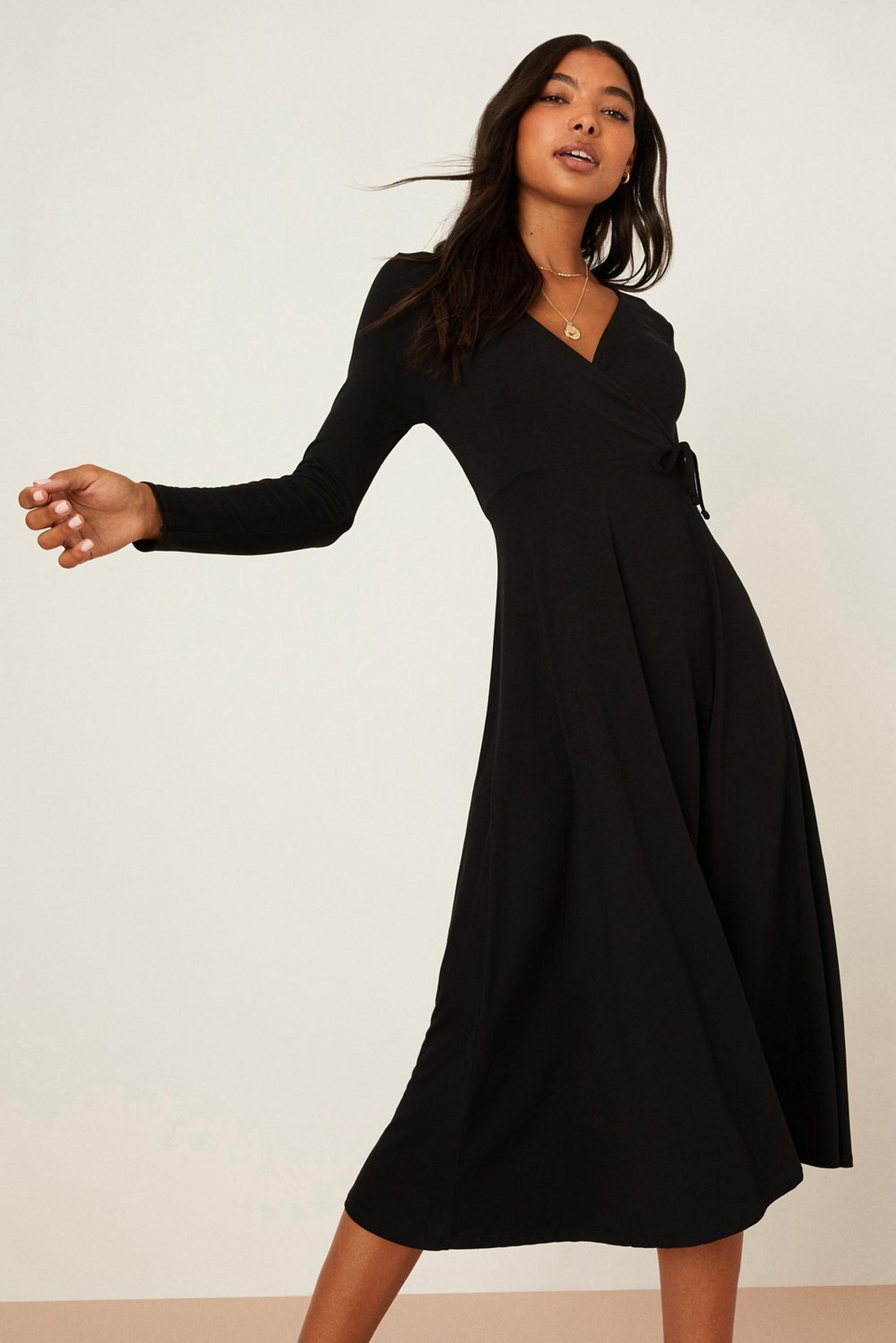 Black Wrap Midi Dress