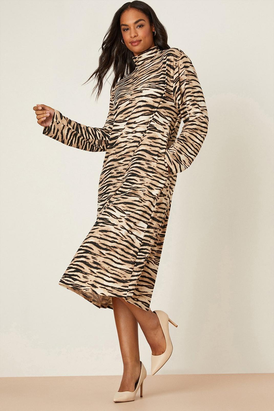 Animal Soft Touch Jersey Midi Dress With Pockets image number 1
