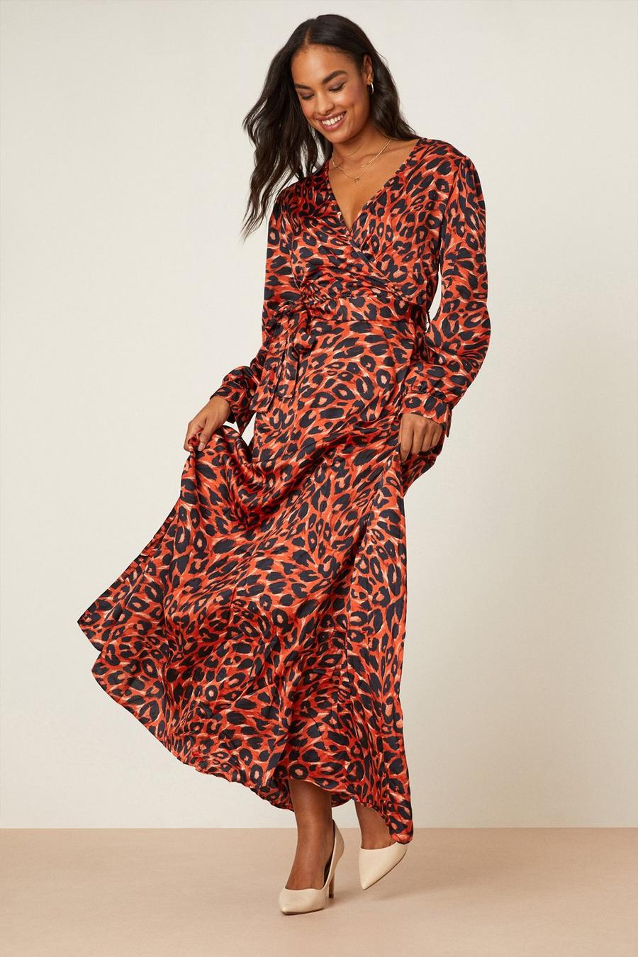 Tall Satin Leopard Print Maxi Dress