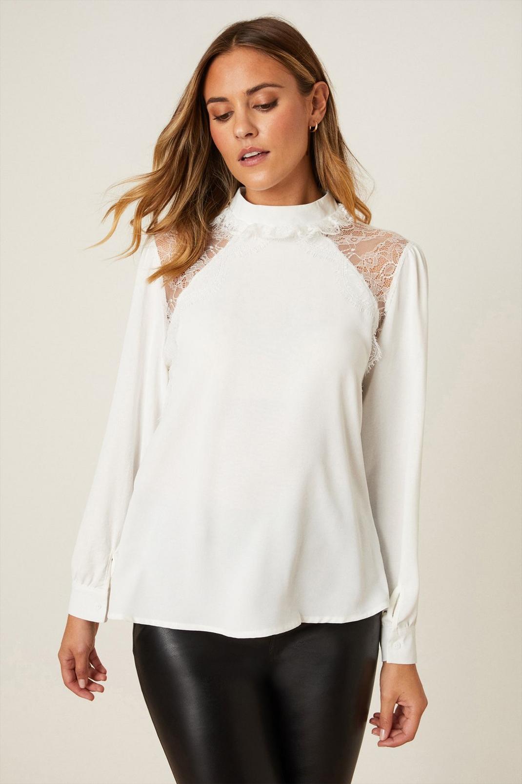Ivory Lace Insert Blouse image number 1