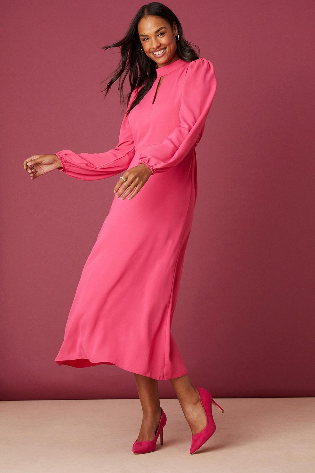 Pink Keyhole Midi Dress image number 1