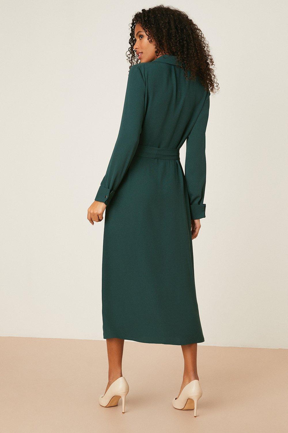 green belted midi dress