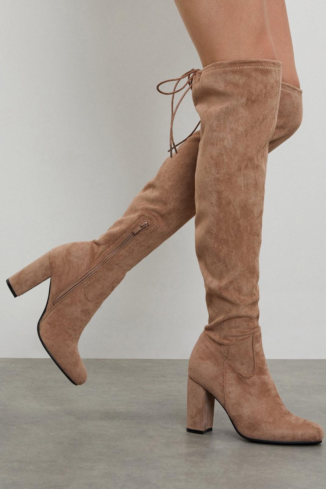 Taupe Kels Block Heel Over The Knee Boots image number 1