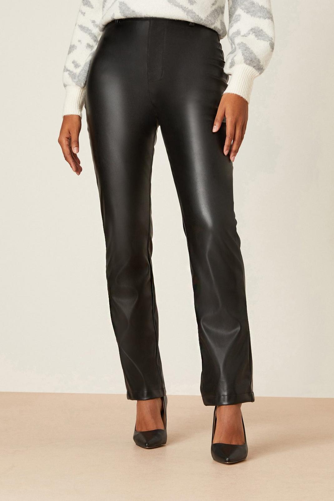 Black Faux Leather Button Trouser image number 1