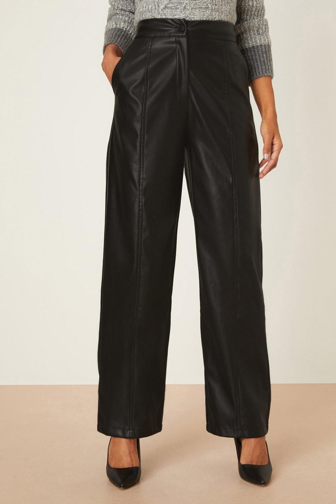 Black Faux Leather Wide Leg Trouser image number 1
