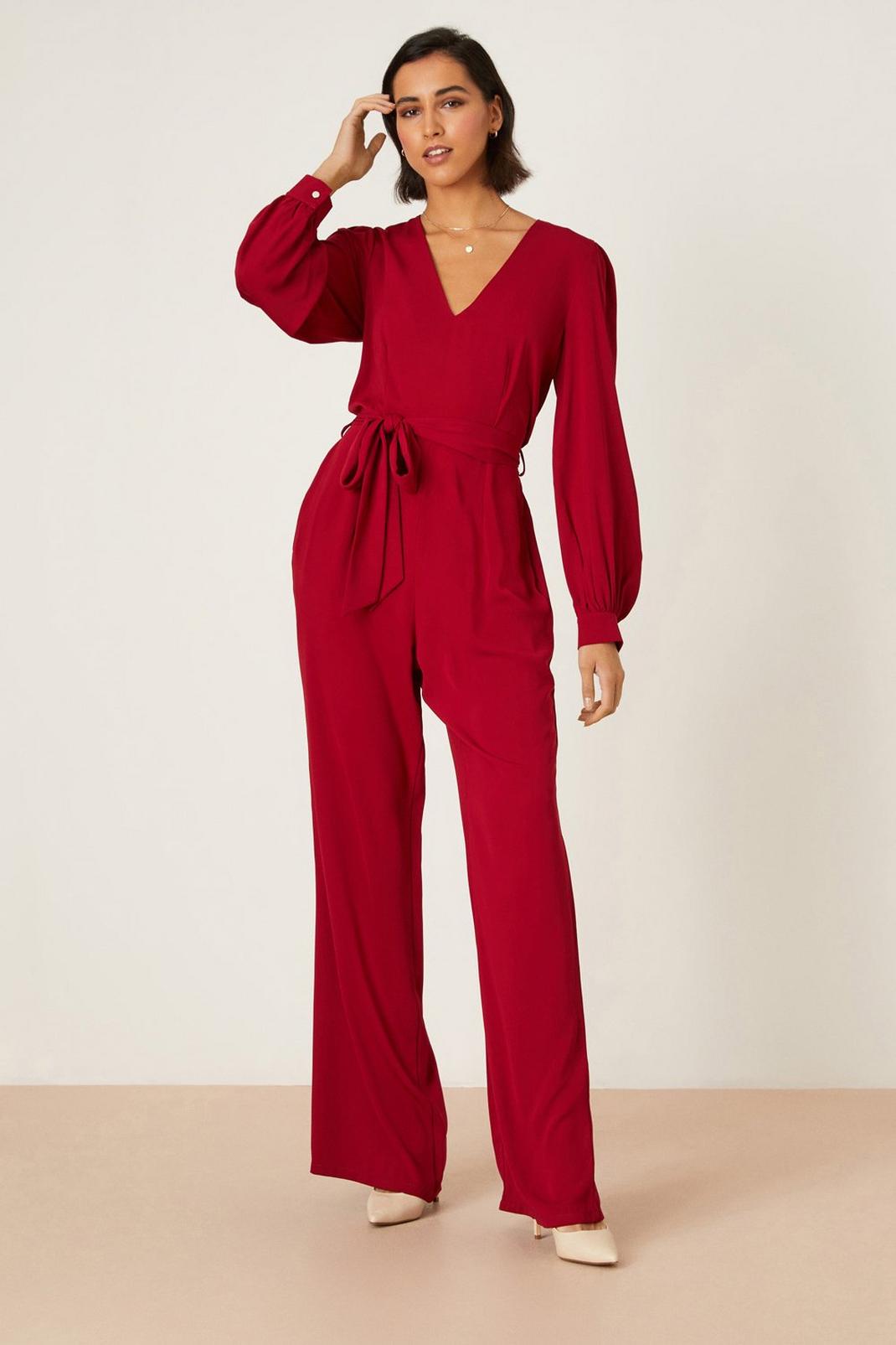 Burgundy Tall Red Long Sleeve Jumpsuit image number 1