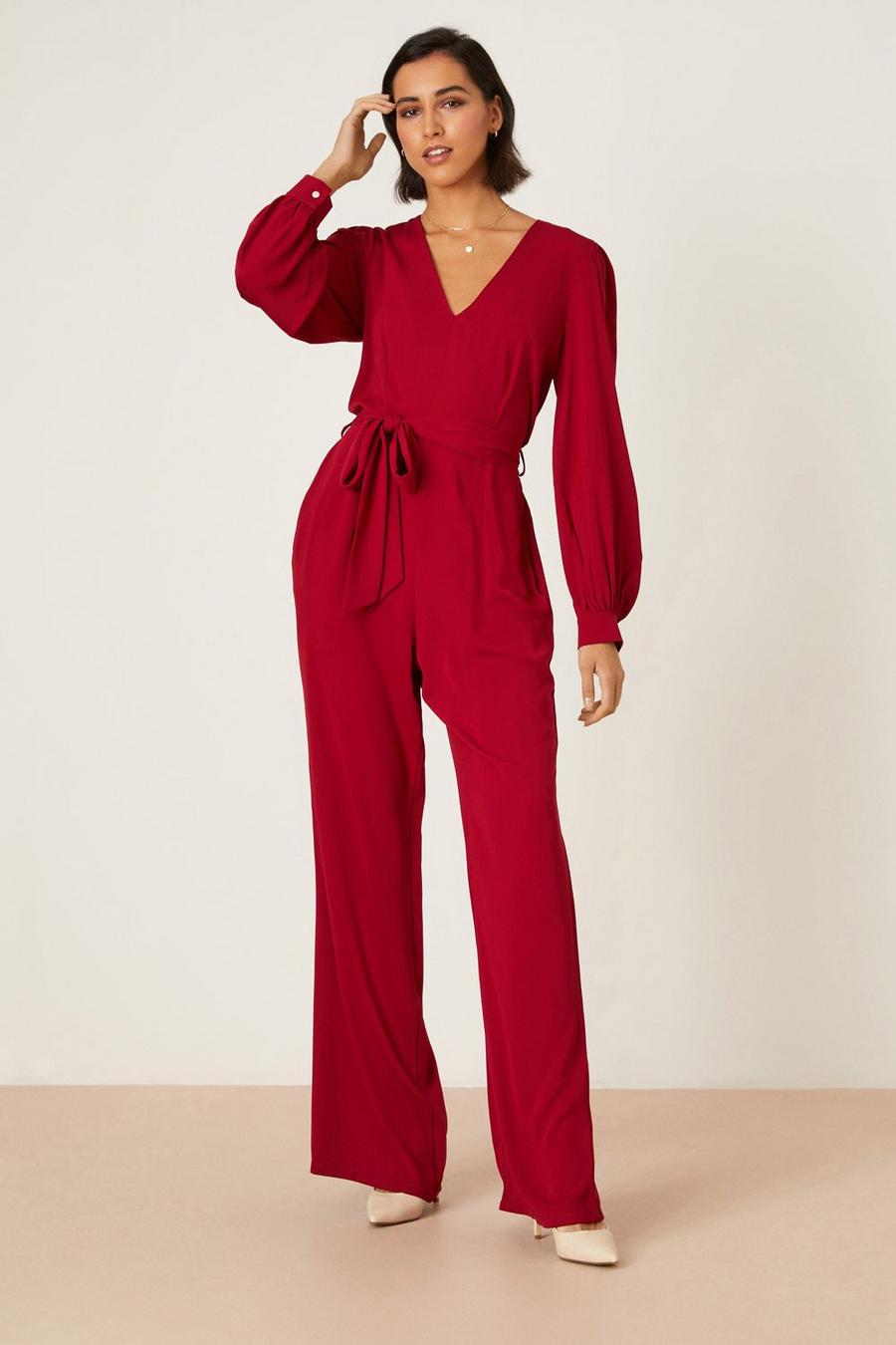 Tall Red Long Sleeve Jumpsuit