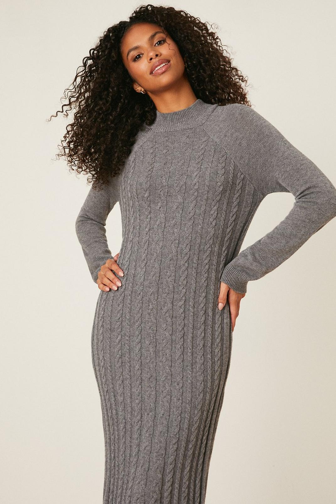 Charcoal Cable Knitted Dress image number 1