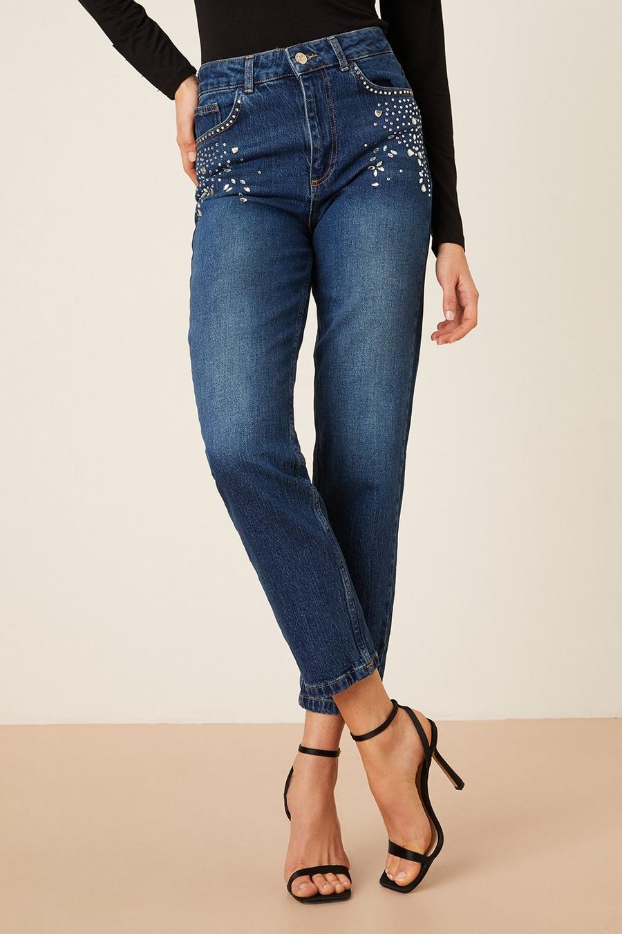 Embellished Slim Mom Jeans