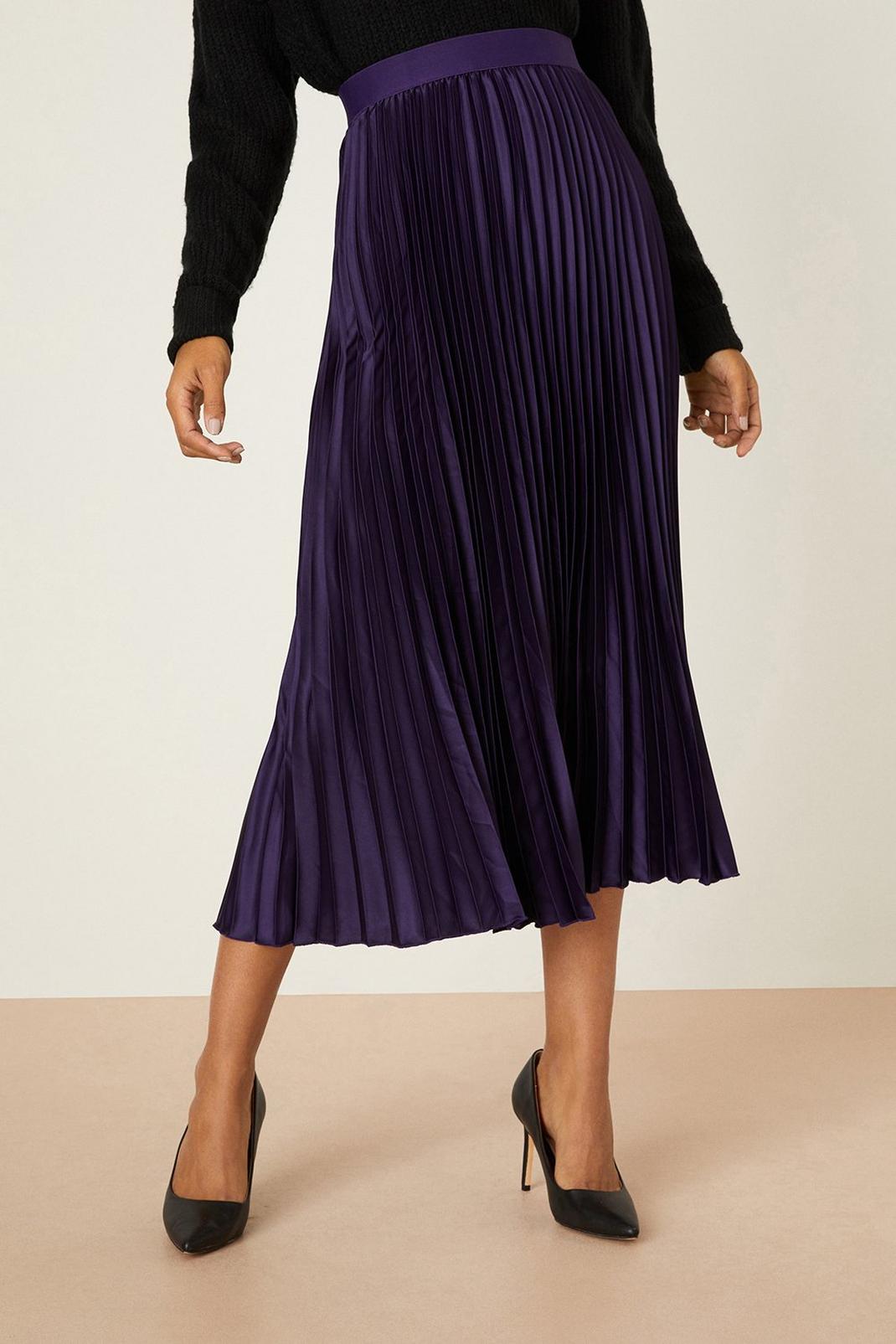 Purple Satin Pleated Midi Skirt image number 1