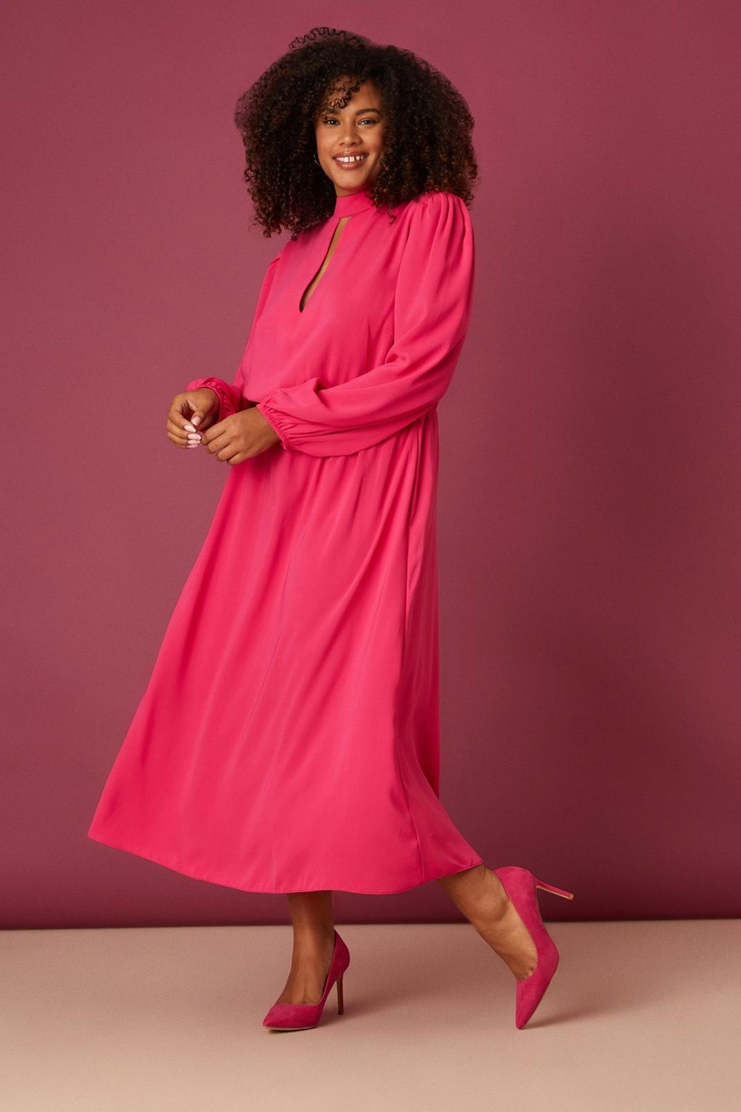 Curve Pink Longsleeve Keyhole Dress image number 1
