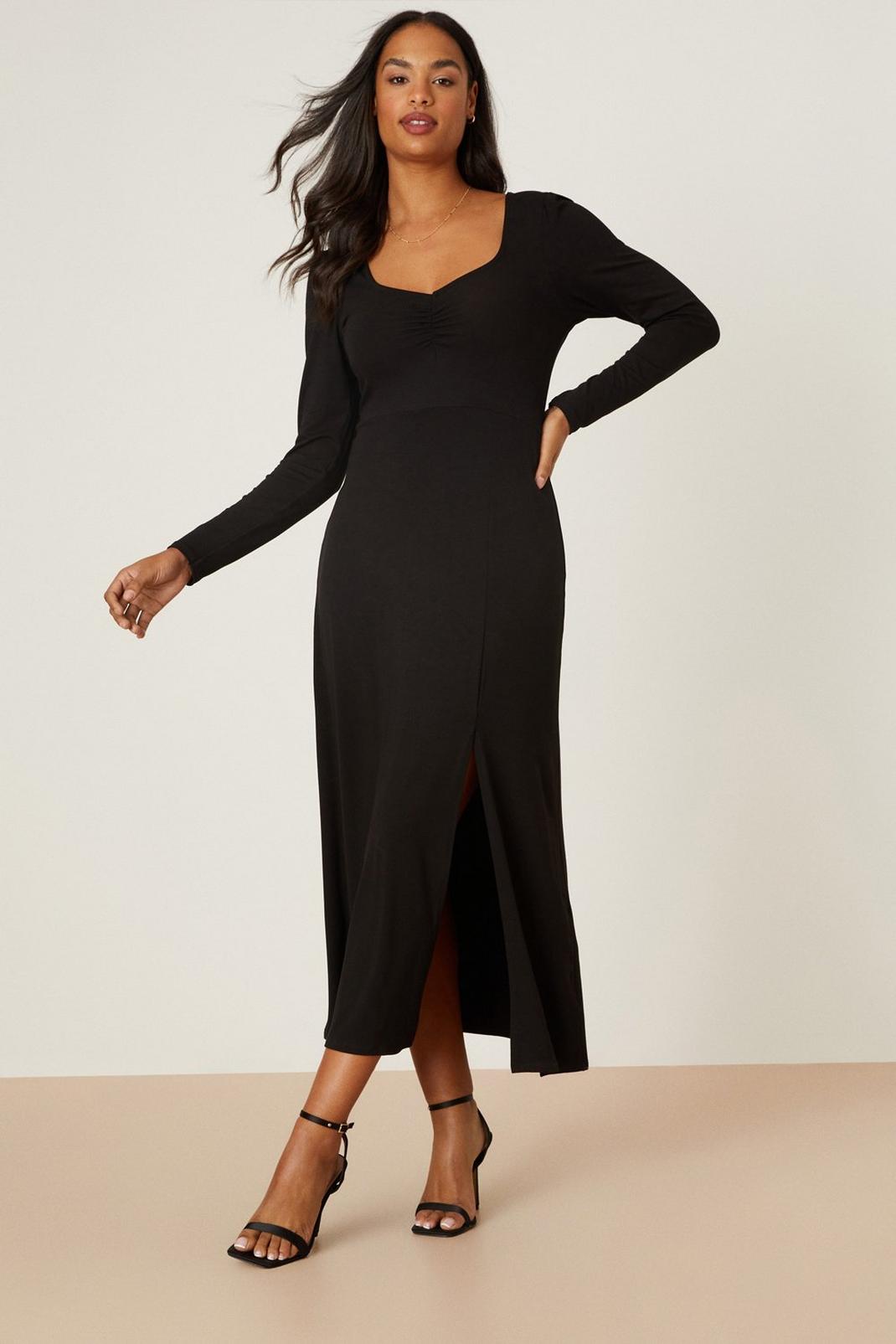 Cora Long Sleeve Black Midi Dress image number 1