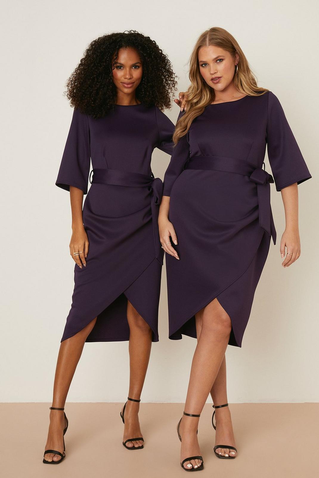 Scuba Wrap Purple Midi Dress image number 1