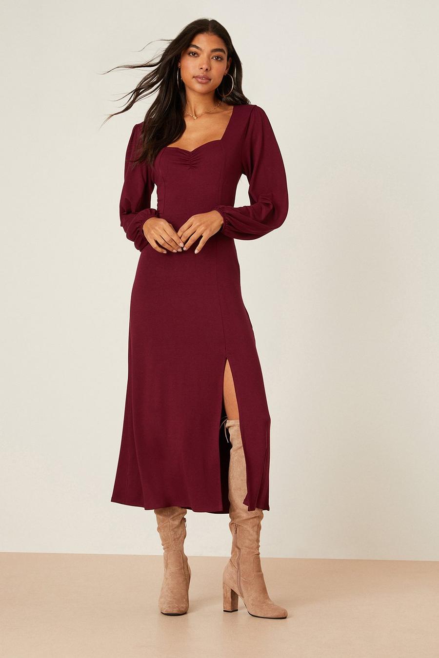 Cora Long Sleeve Berry Midi Dress