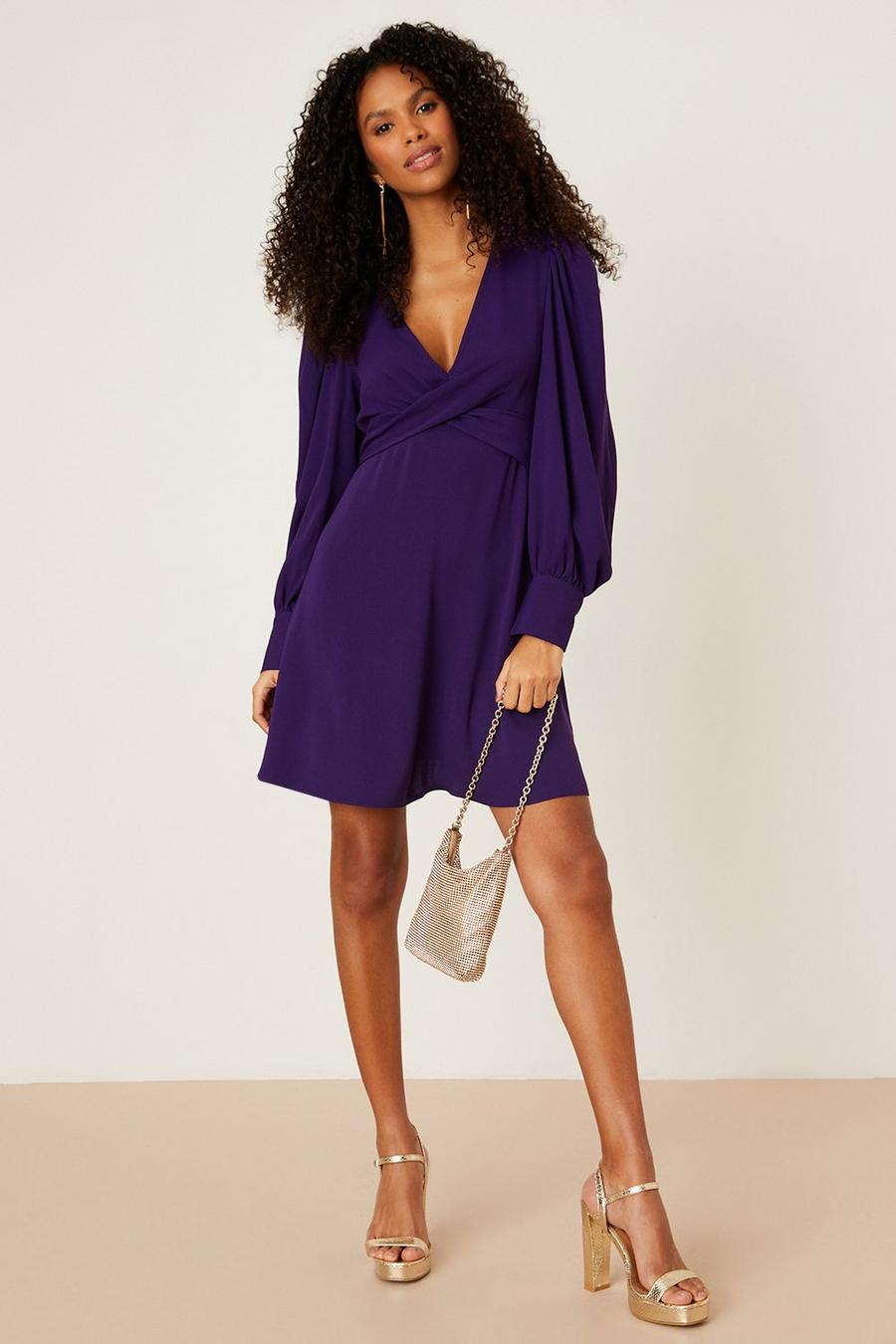 Twist  Purple Long Sleeve Mini Dress