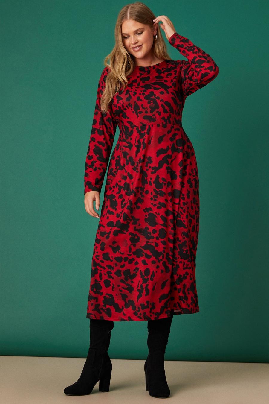 Curve Red Printed Midi Dress