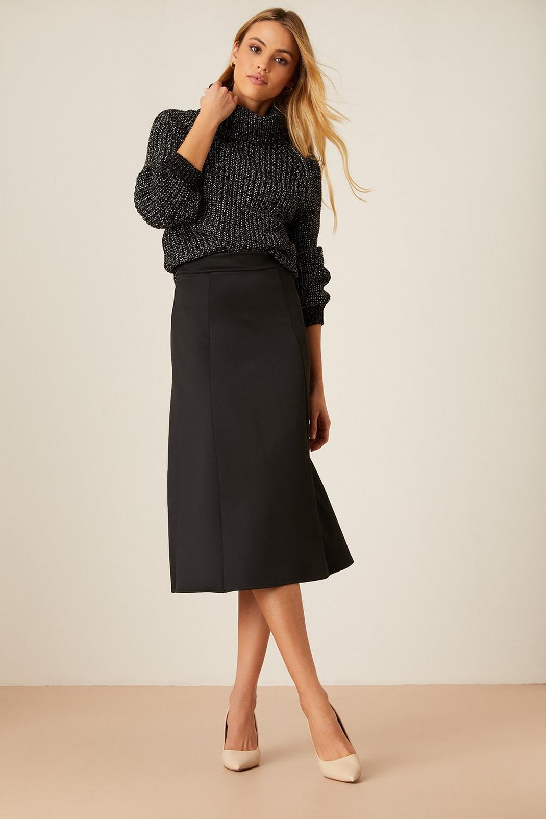 Black Scuba Midi Skirt image number 1