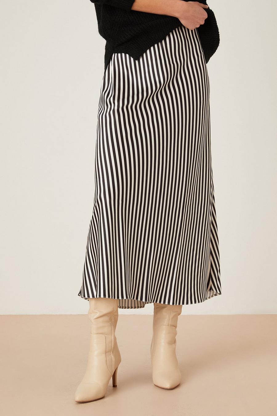 Stripe Satin Bias Midi Skirt