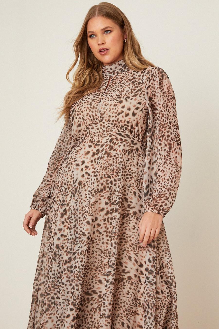 Curve Leopard Chiffon Keyhole Midi Dress