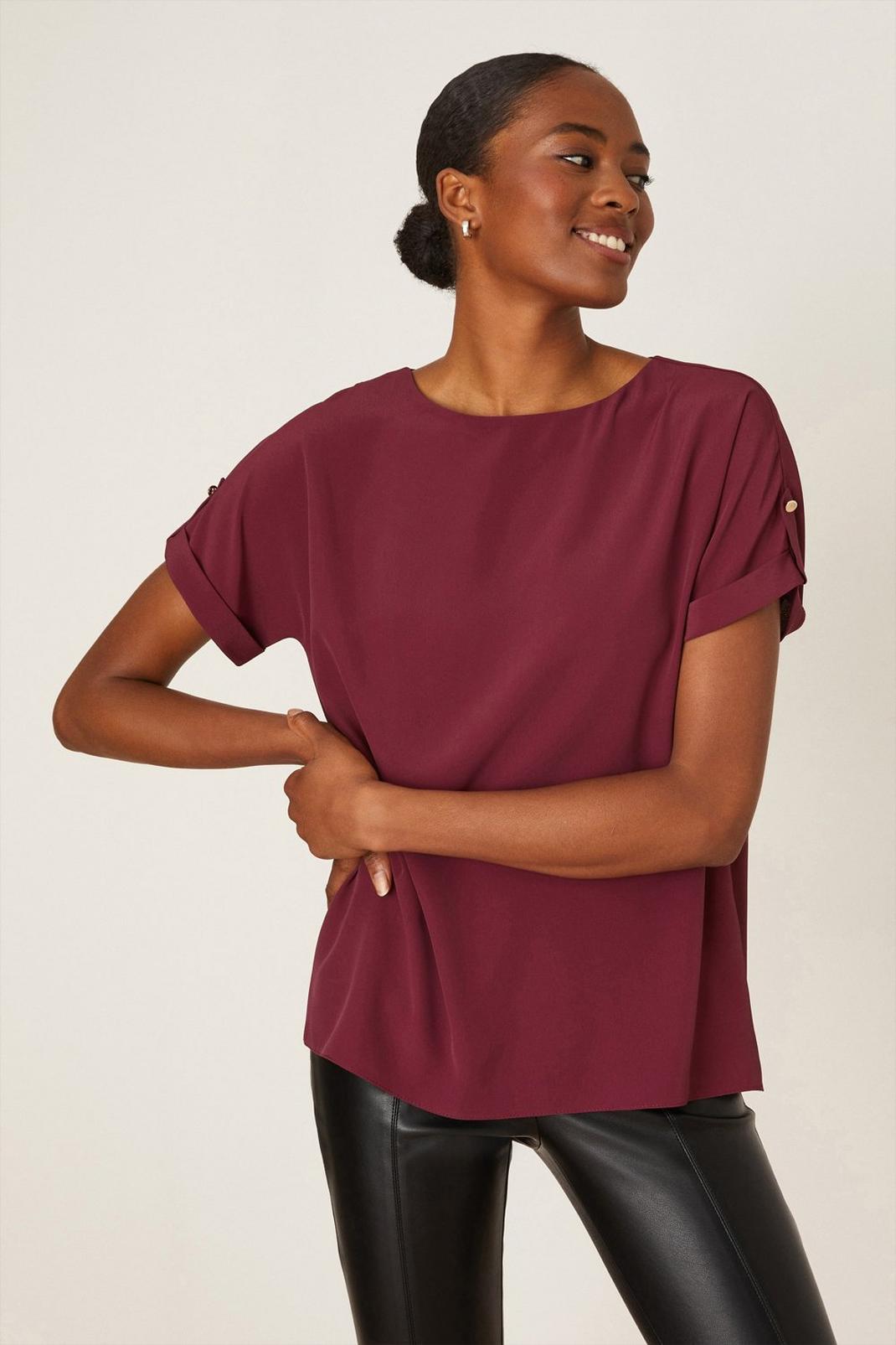 Berry Tall Roll Sleeve Blouse image number 1