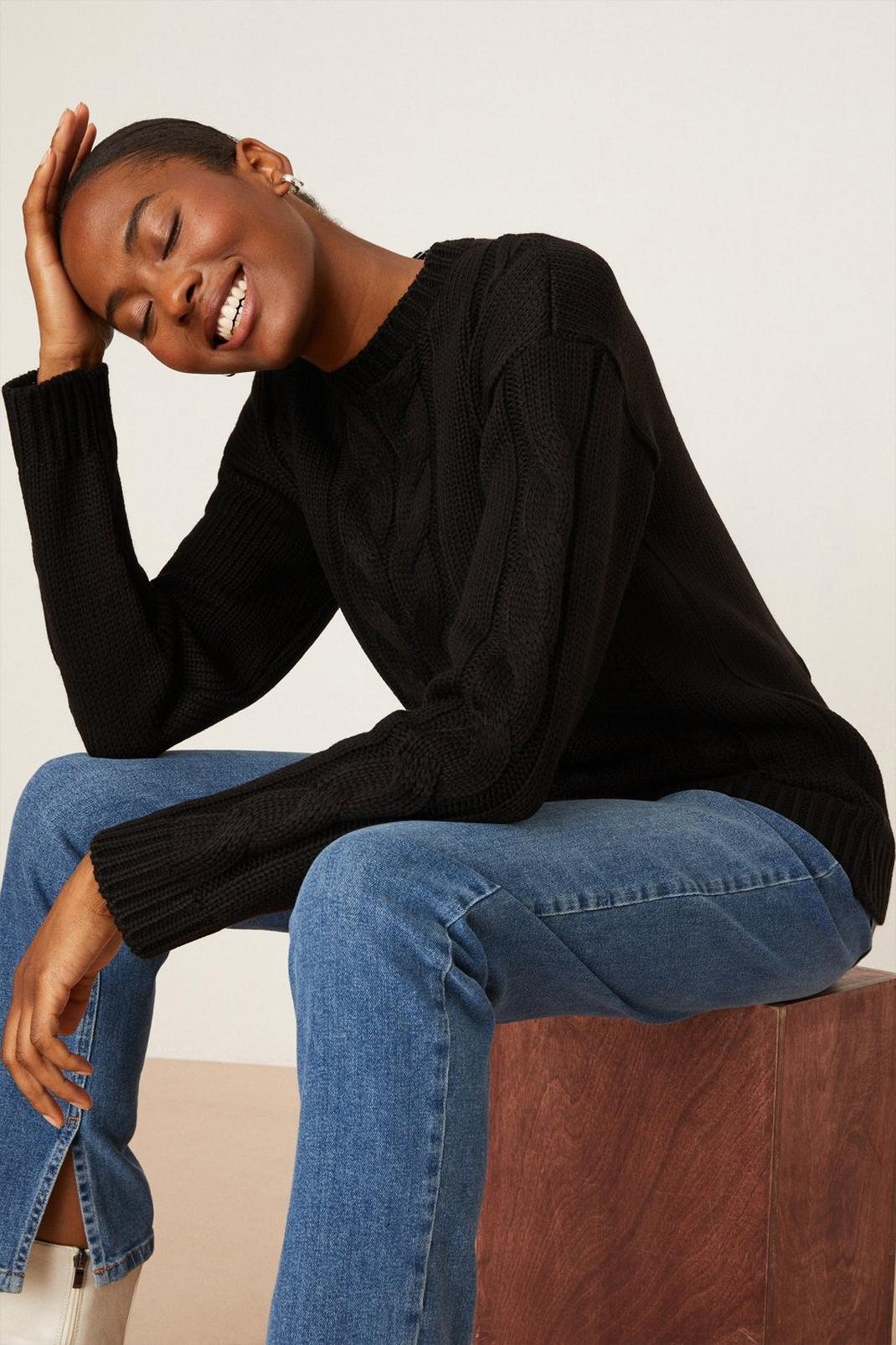 Black Tall Cable High Neck Jumper image number 1