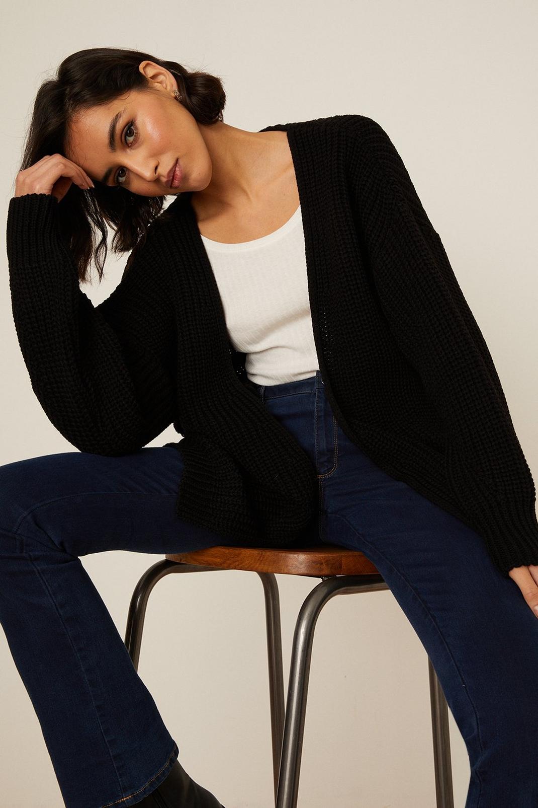 Black Tall Chunky Knit Cardigan  image number 1