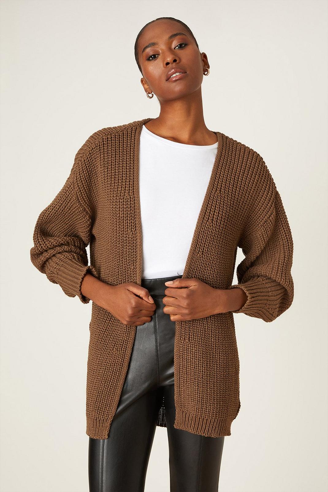 Taupe Tall Chunky Knit Cardigan image number 1