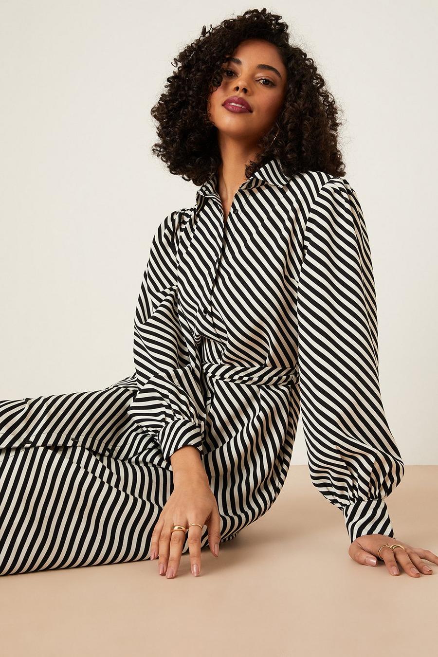 Mono Stripe Print Midi Shirt Dress