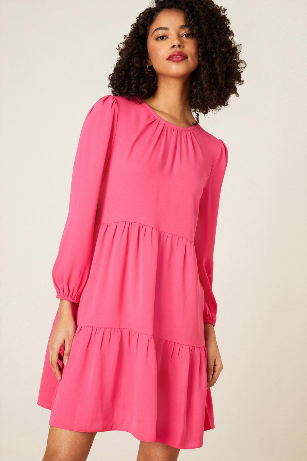Pink Sandy Long Sleeve Smock Mini Dress image number 1