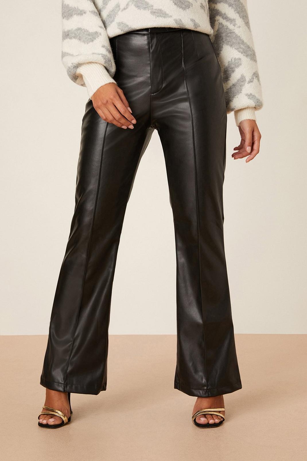 Black Petite Faux Leather Flare Trouser image number 1