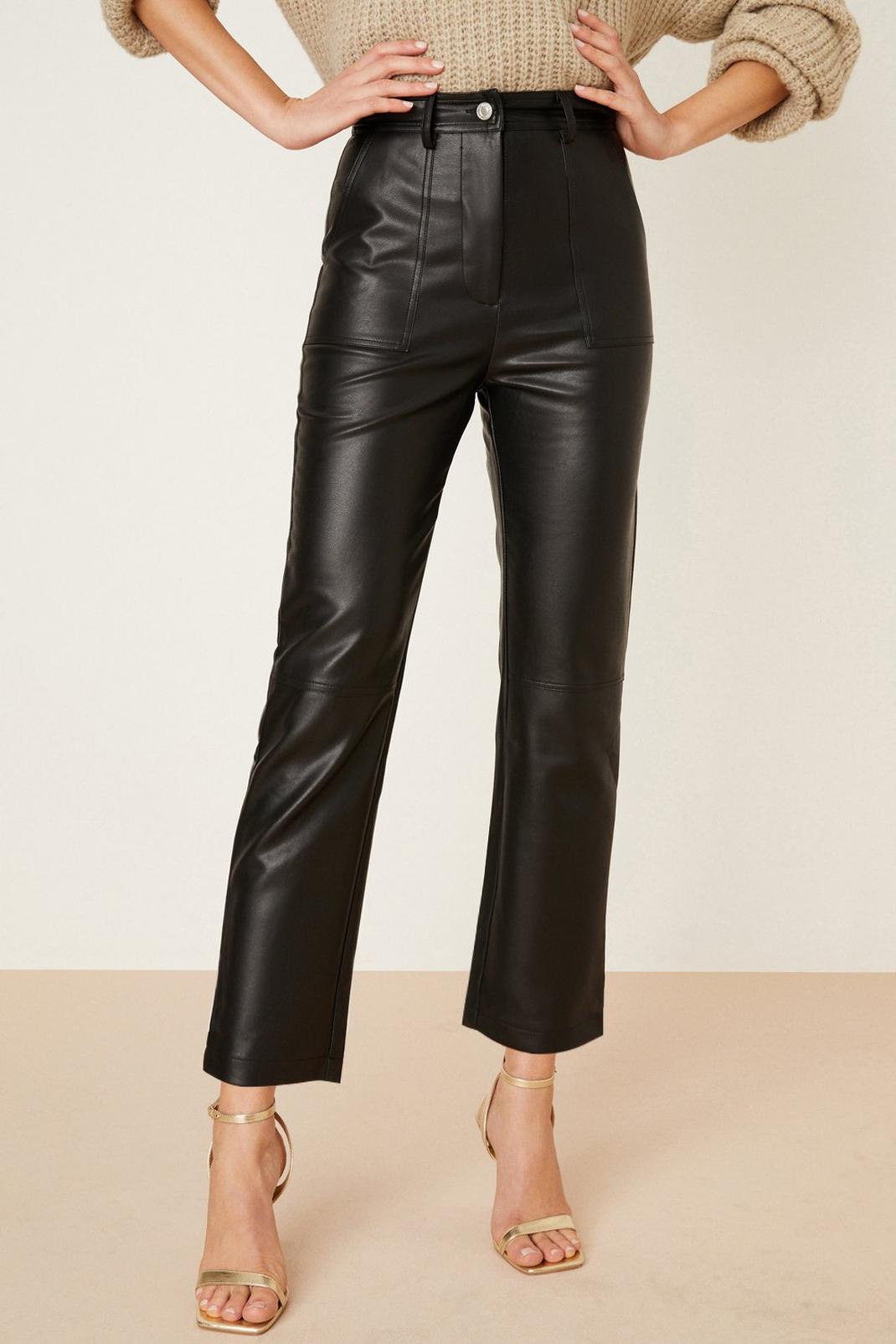 Black Faux Leather Panel Detail Trouser image number 1