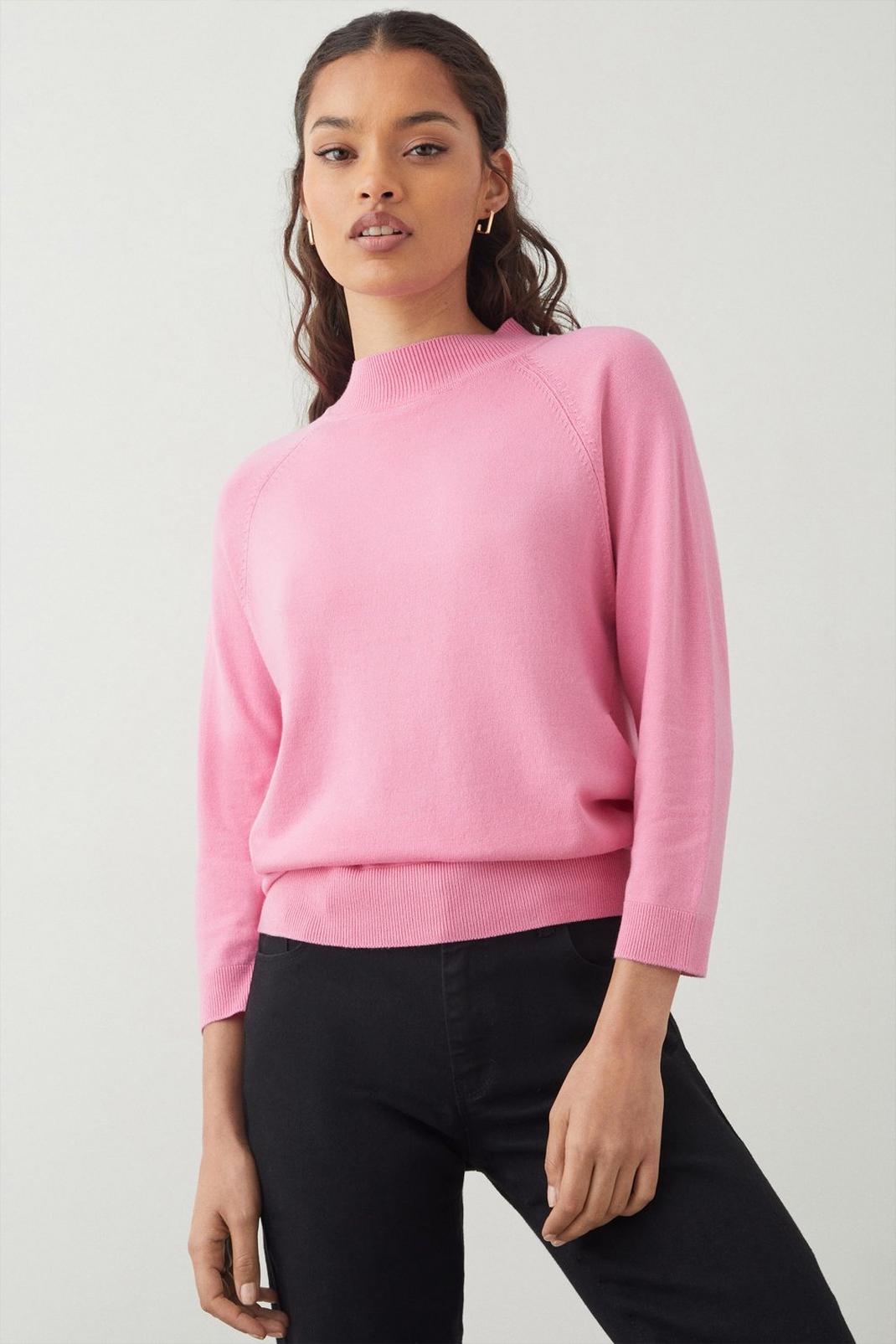 Pink Petite 3/4 Sleeve High Neck Top image number 1