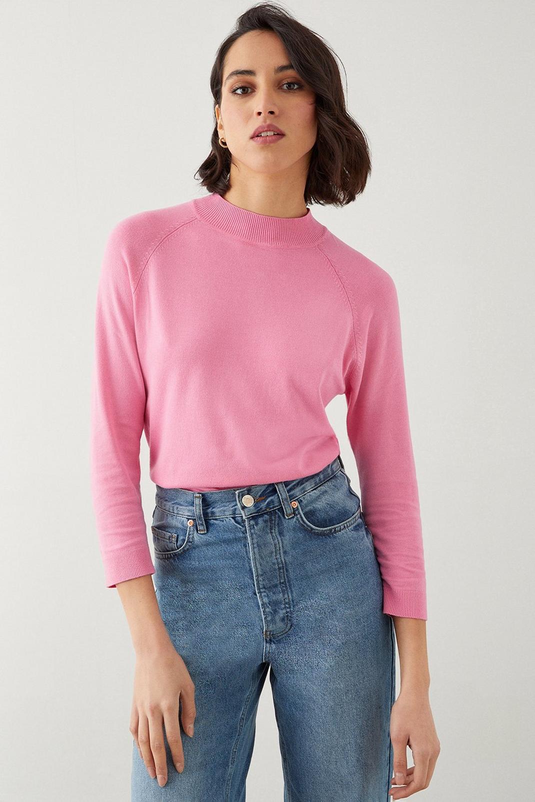 Pink Tall 3/4 Sleeve High Neck Top image number 1