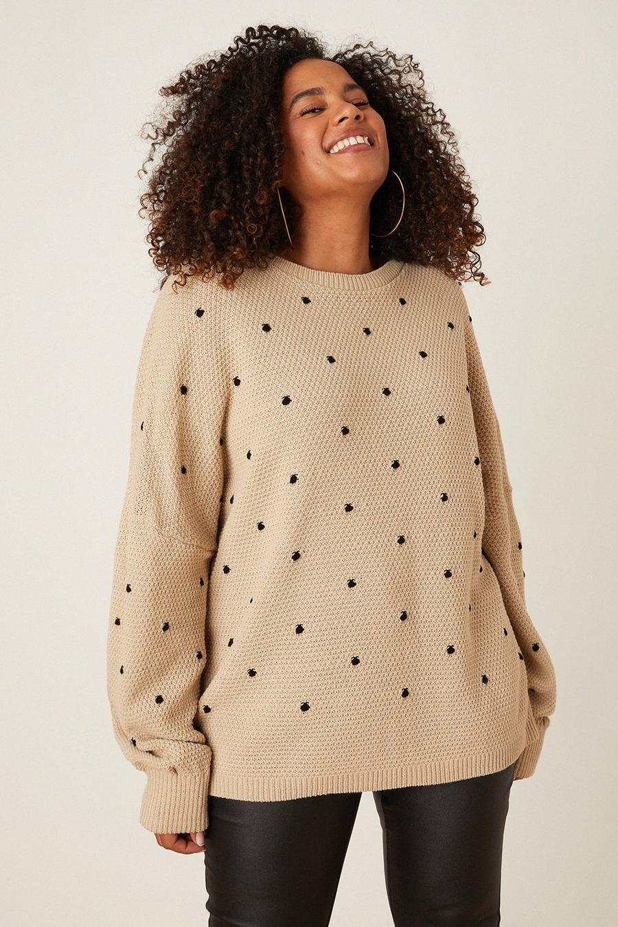 Curve  Embroidered Spot Knitted Jumper 