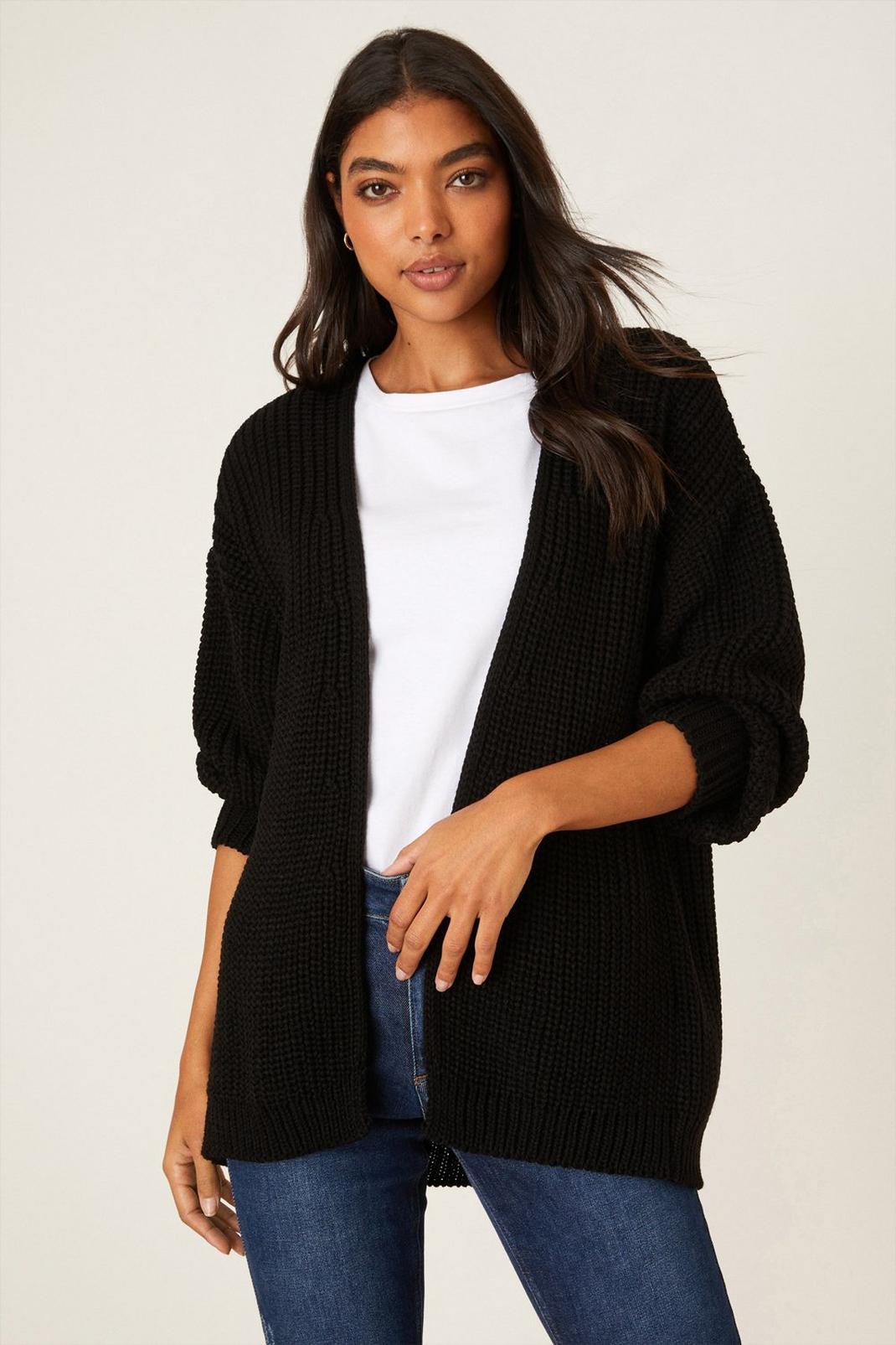Black Chunky Knitted Cardigan image number 1