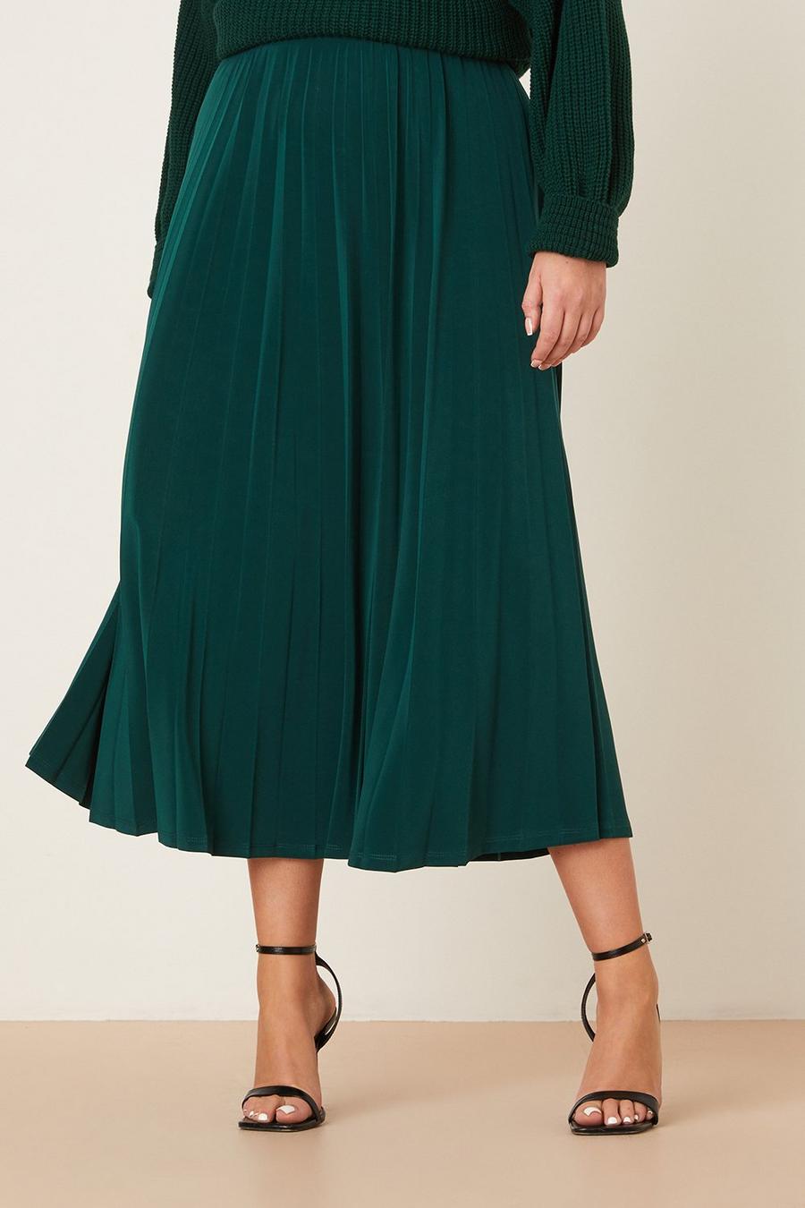 Curve Green Pleated Midi Skirts