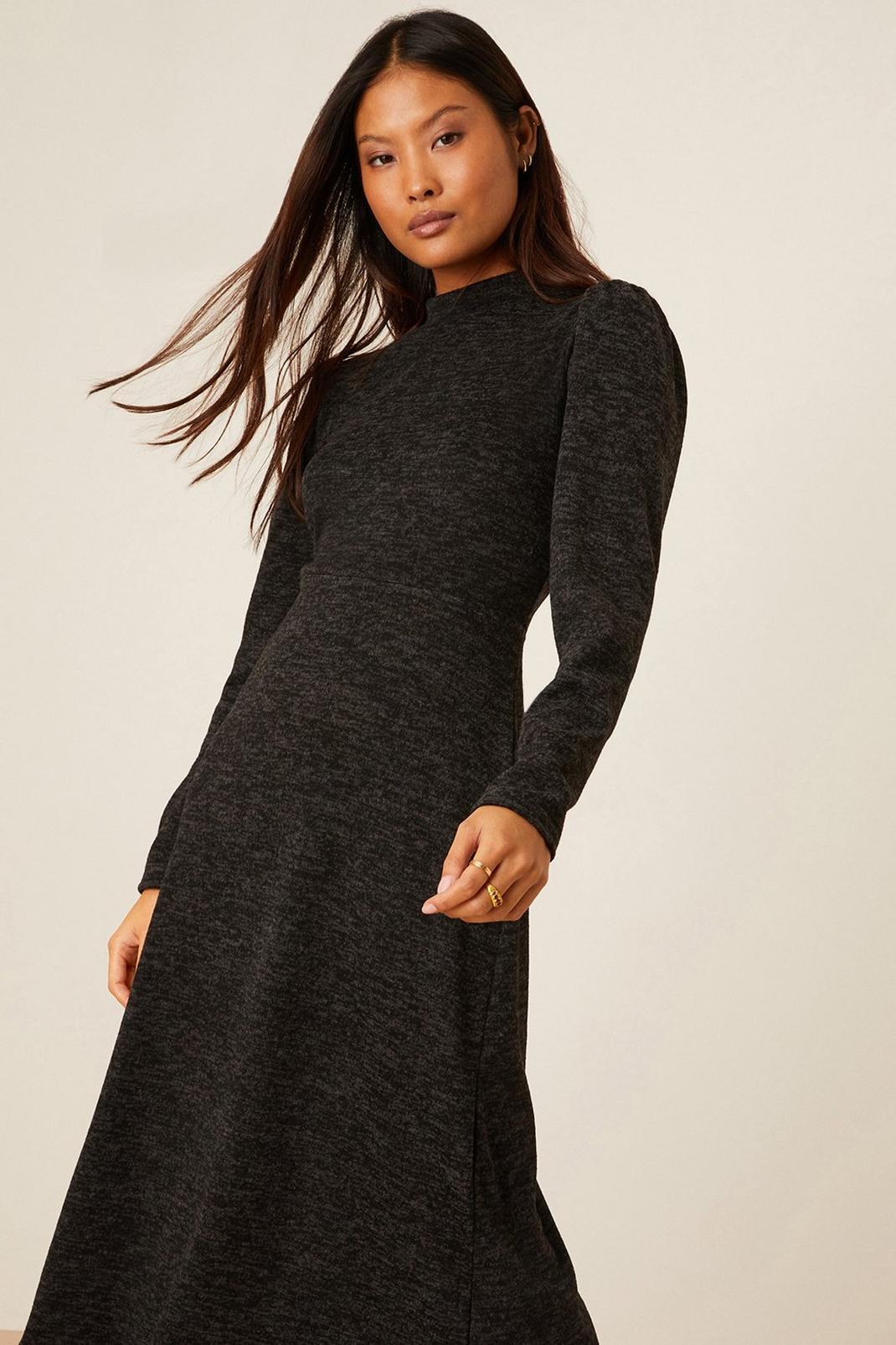 Charcoal Petite Soft Touch Swing Midi Dress image number 1