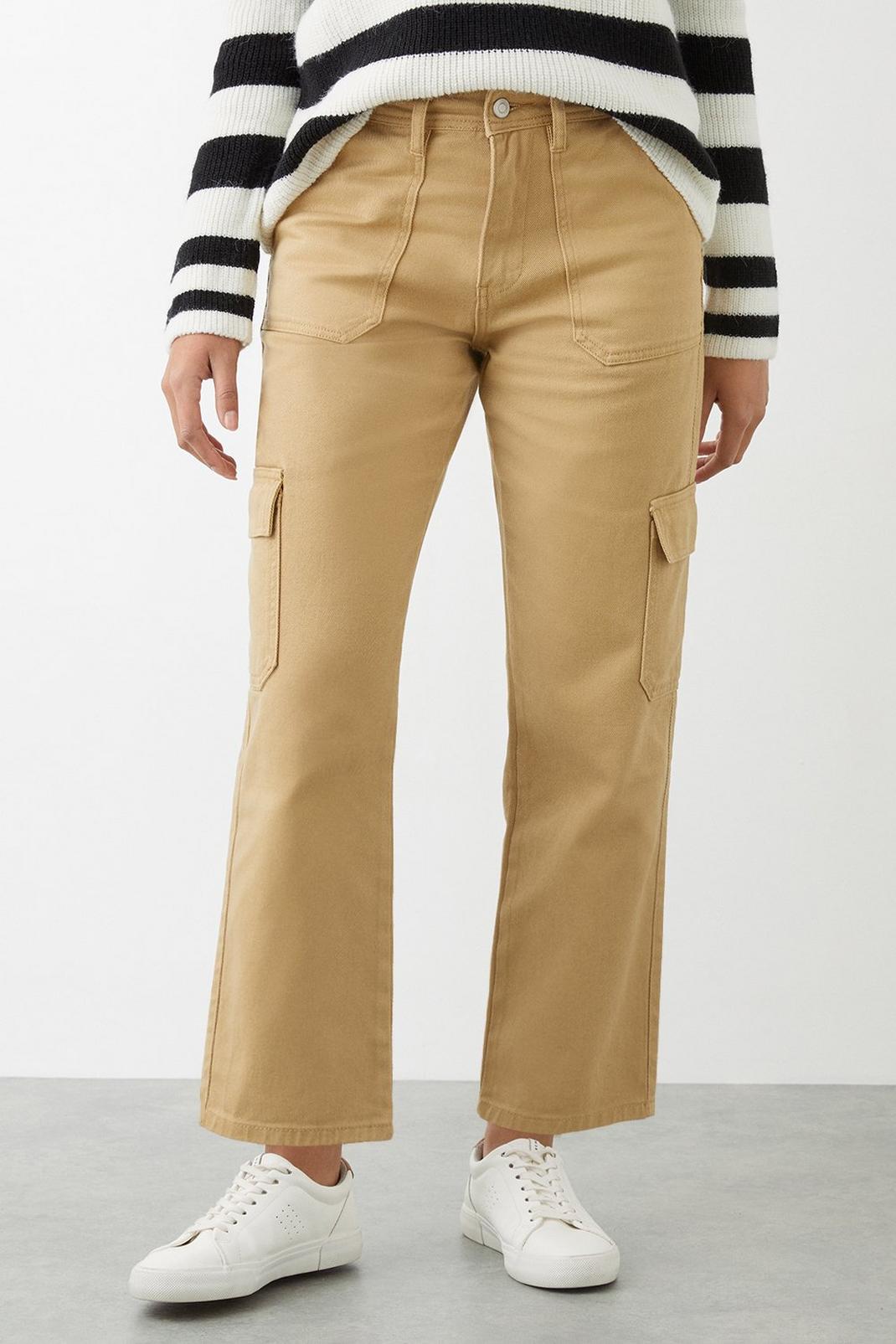 Camel Straight Cargo Trousers image number 1
