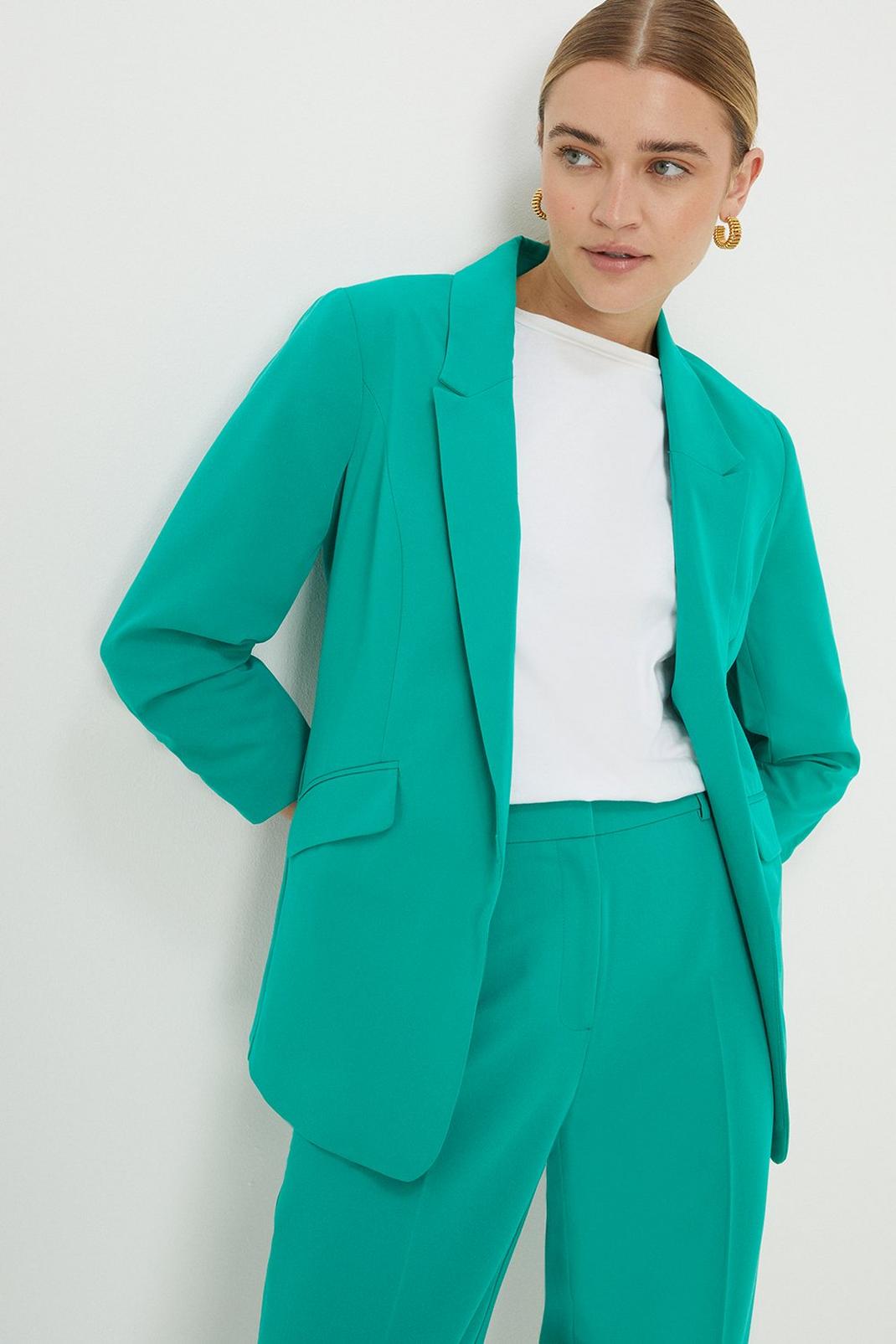 Green Ruched Sleeve Blazer image number 1