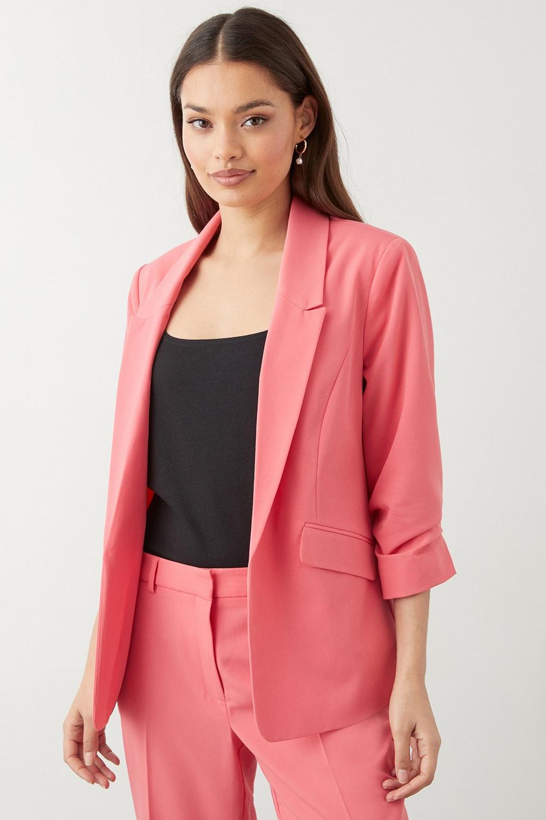 Bright pink Petite Ruched Sleeve Blazer image number 1
