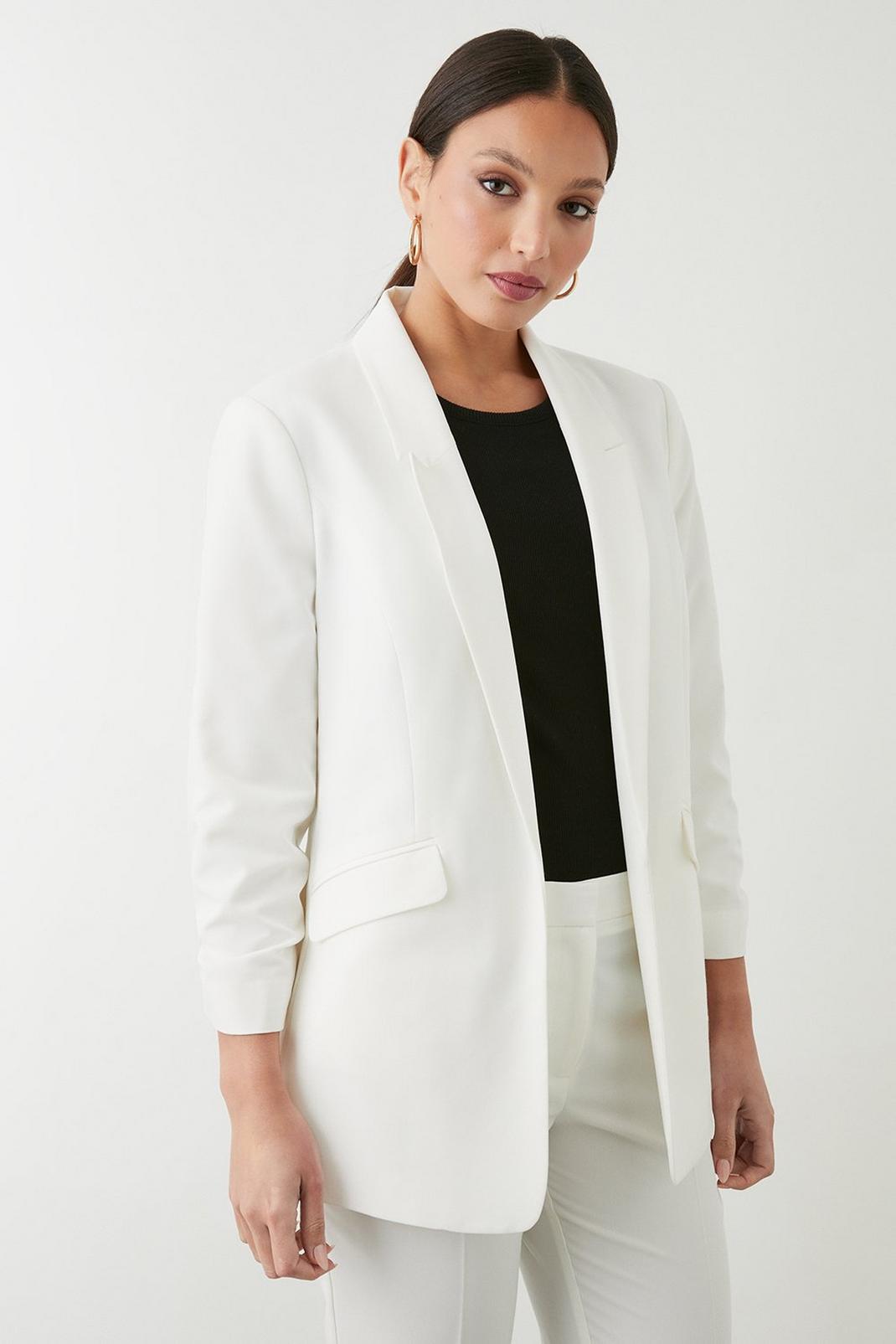 Cream Tall Ruched Sleeve Blazer image number 1