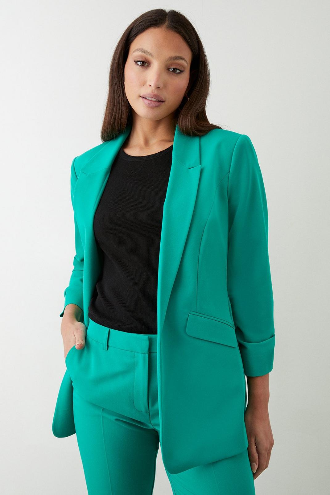 Green Tall Ruched Sleeve Blazer image number 1