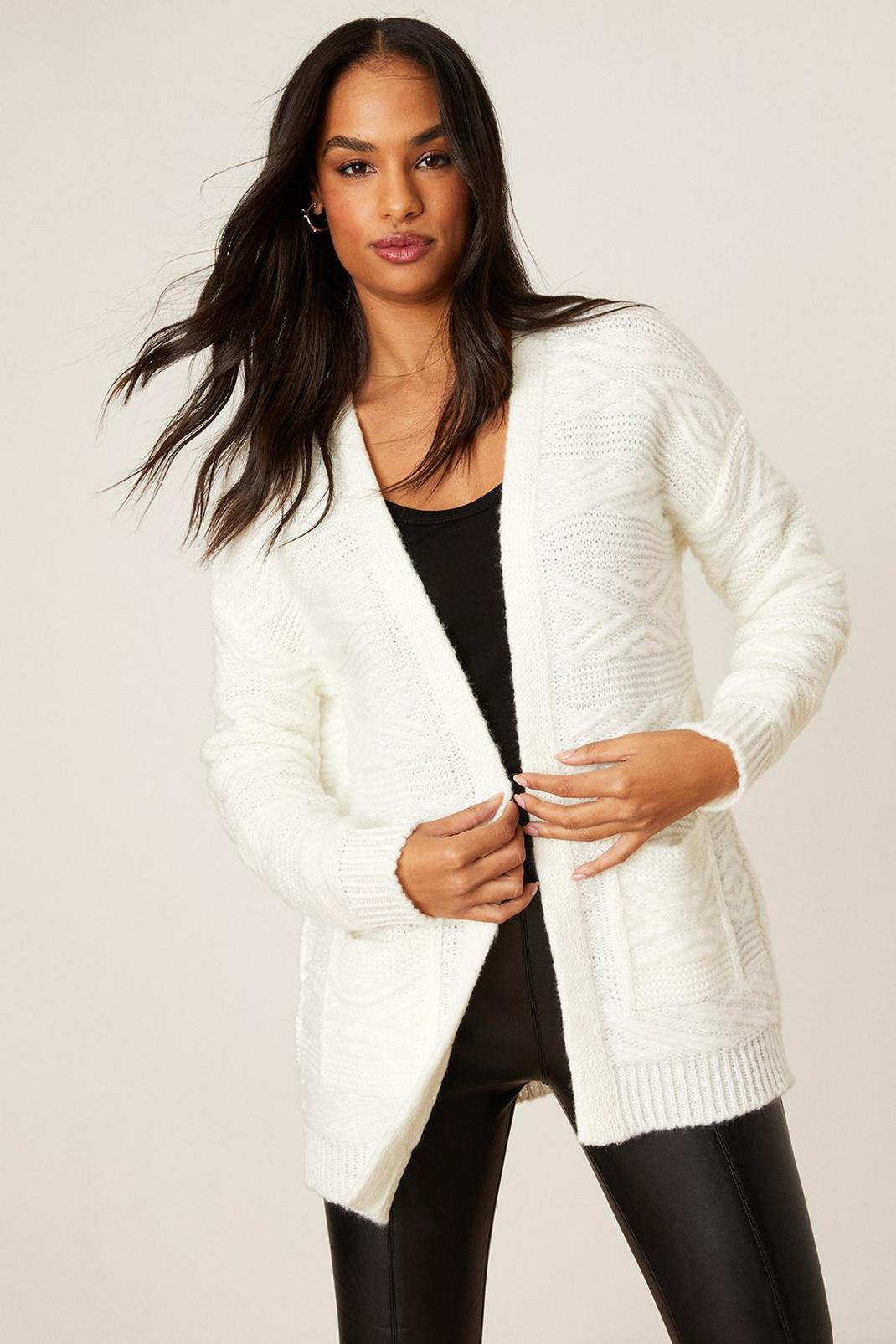 Ivory Super Soft Knitted Pointelle Cardigan image number 1
