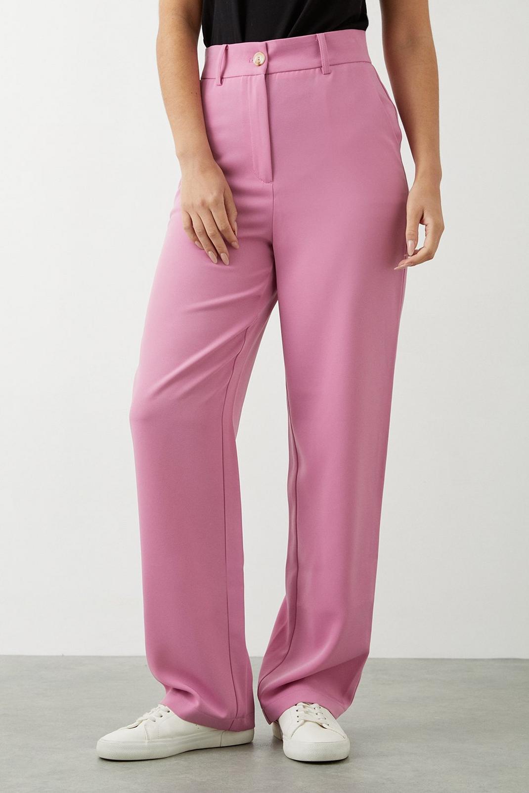 Pink High Waist Straight Leg Trousers image number 1