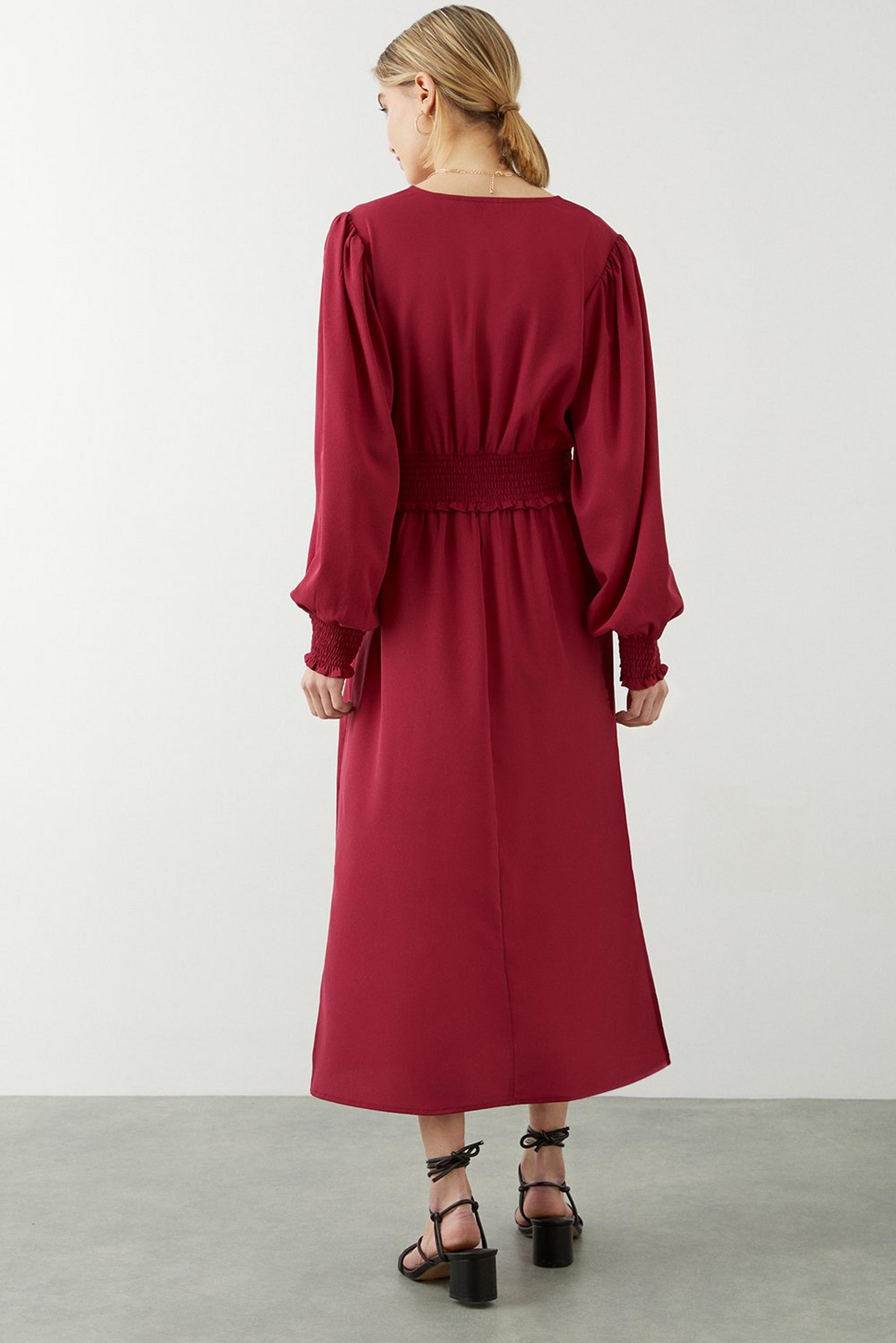 Berry Shirred Waist Midi Dress